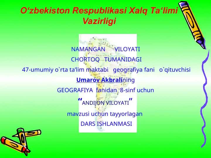 ANDIJON VILOYATI DARS ISHLANMASI