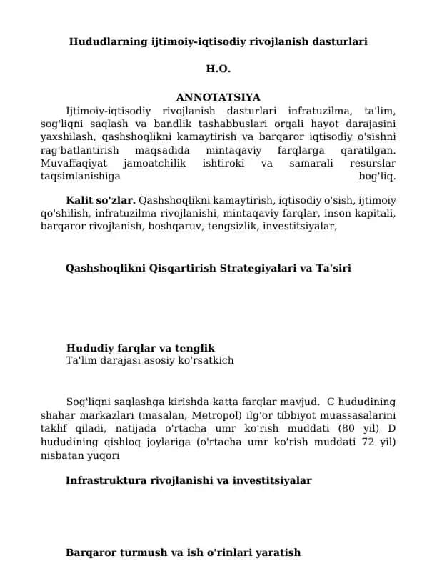 Hududlarning ijtimoiy-iqtisodiy rivojlanish dasturlari