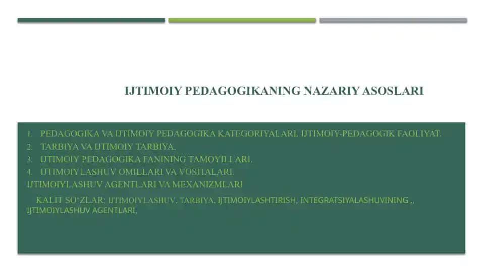 Ijtimoiy pedagogikaning nazariy asoslari