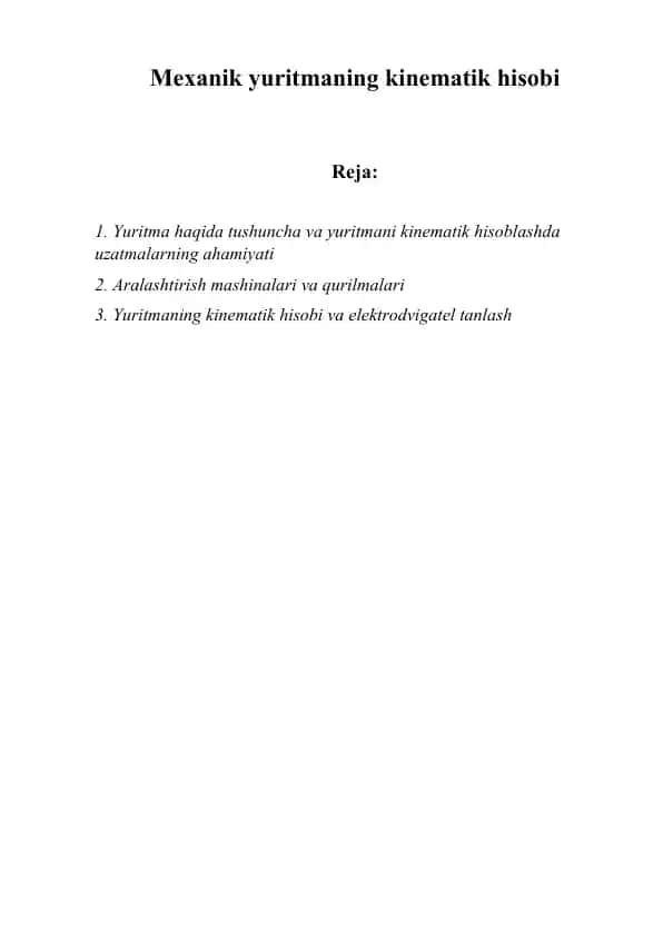 Mexanik yuritmaning kinematik hisobi