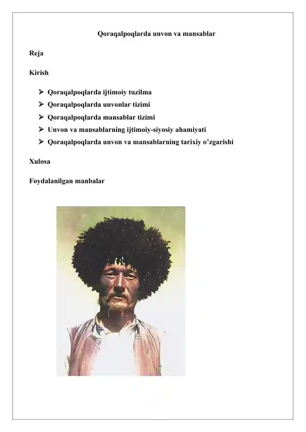 Qoraqalpoqlarda unvon va mansablar 25