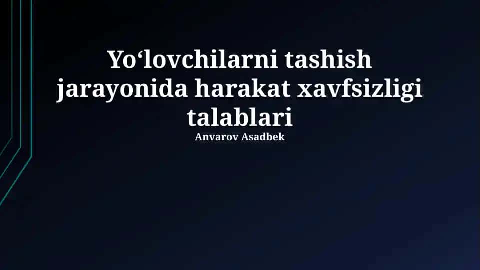 Yo'lovchilarning xavfsizligi bo'yicha choralar