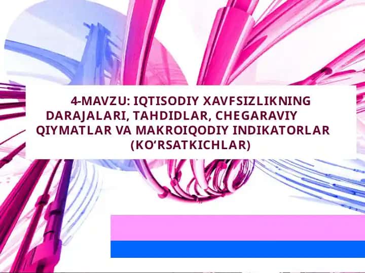 Iqtisodiy xavfsizlikning darajalari, tahdidlar, chegaraviy qiymatlar va makro-iqodiy indikatorlar
