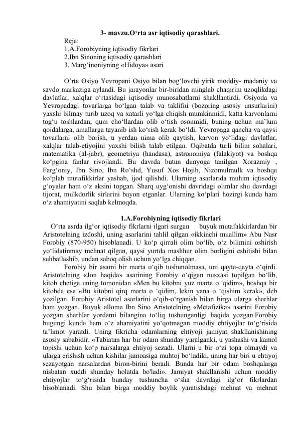 O‘rta Asr Iqtisodiy Qarashlari