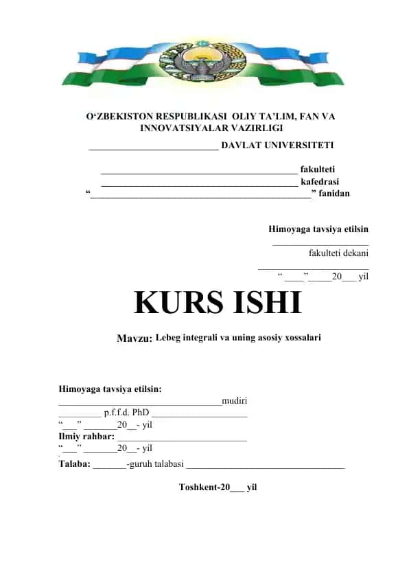 Lebeg integrali va uning asosiy xossalari