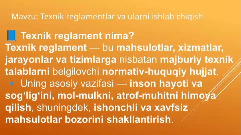 Texnik reglamentlar va ularni ishlab chiqish