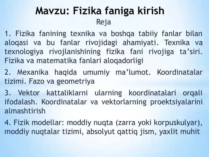 Fizika faniga kirish