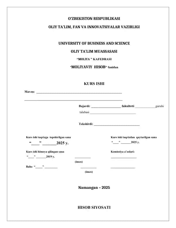 Kurs ishi "MOLIYAVIY HISOB"