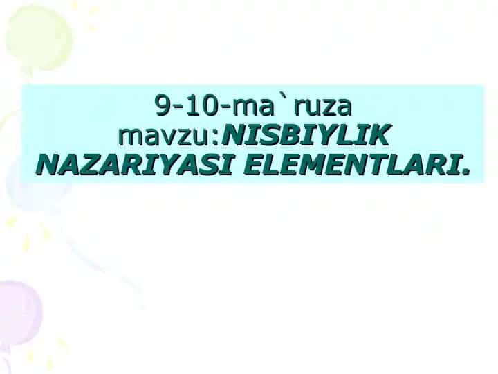 Nisbiylik Nazariyasi Elementlari