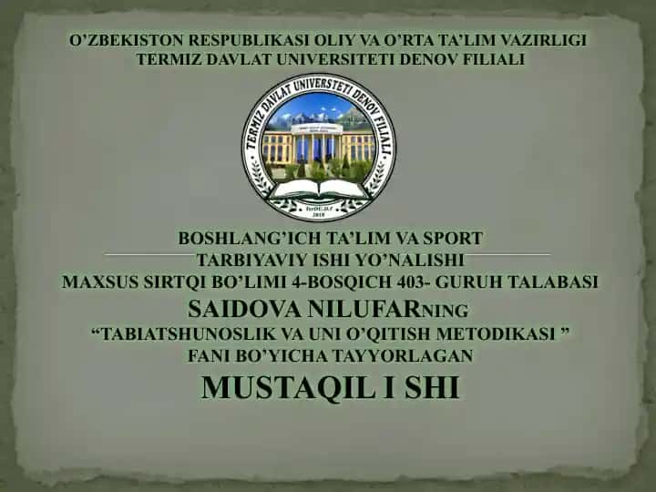 Tabiatshunoslik va Uni O'qitish Metodikasi
