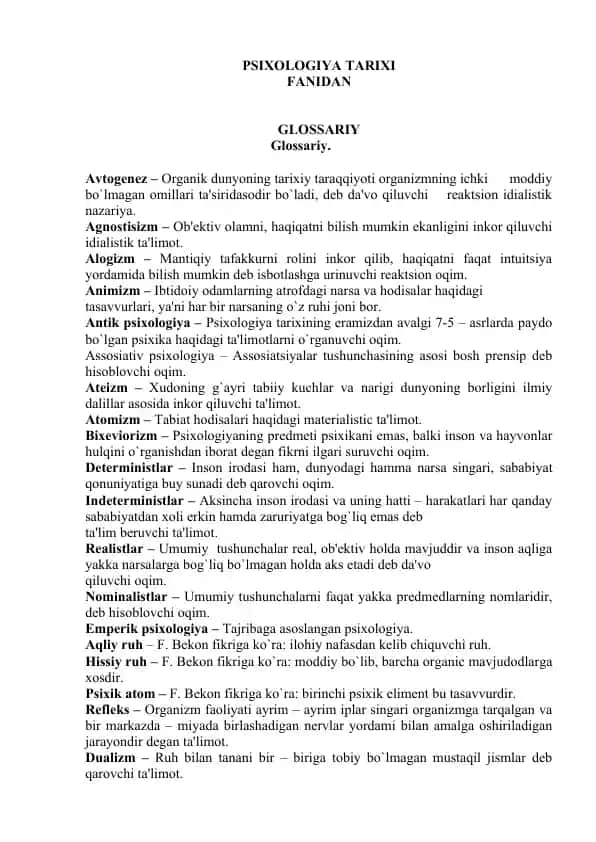 Psixologiyadan glossariy