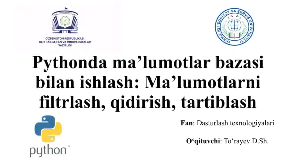Pythondagi ma'lumotlar bazasi bilan ishlash