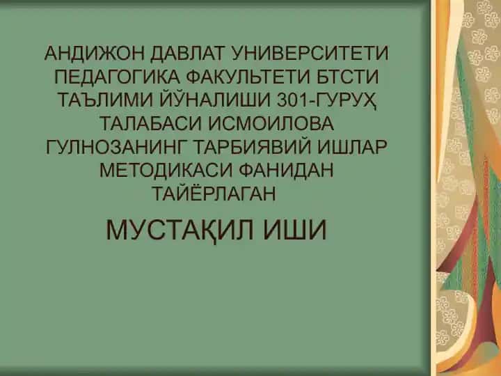 Tarbiyaviy ishlar tashkil etish metodikasi