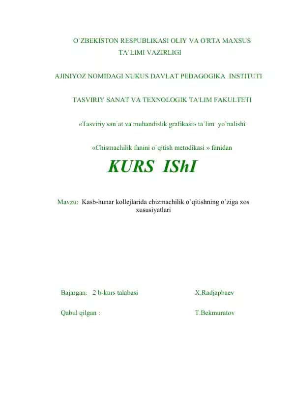 Chizmachilik o`qitishning hususiyatlari