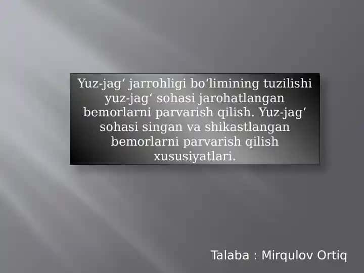 Yuz-jag' jarrohligi bo'limi
