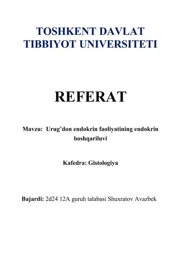Urug’don endokrin faoliyatining endokrin boshqariluvi