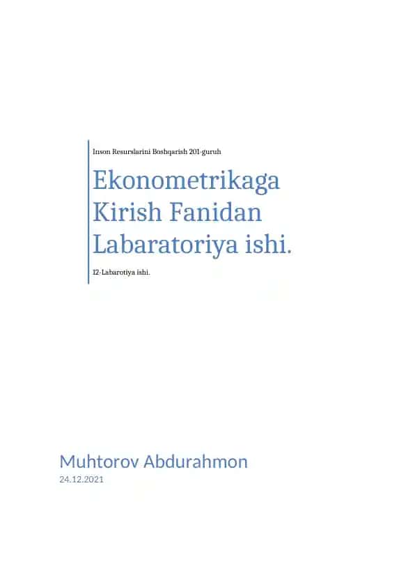 Ekonometrikaga Kirish Fanidan Labaratoriya ishi