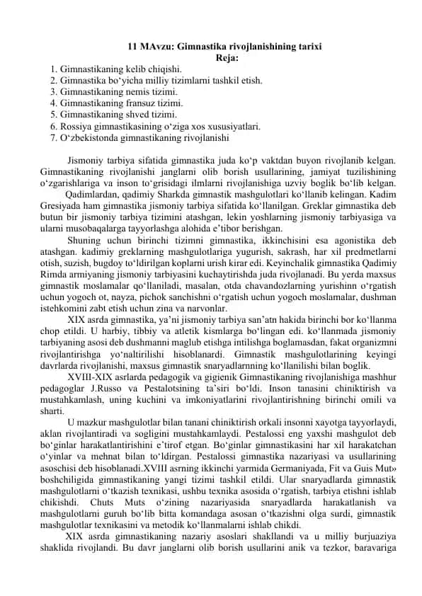 Gimnastika rivojlanishining tarixi