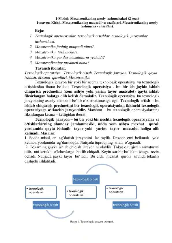 Mexatronikaning asosiy tushunchalari