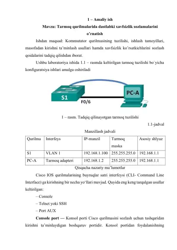 Tarmoq qurilmalari uchun dastlabki xavfsizlik sozlamalari
