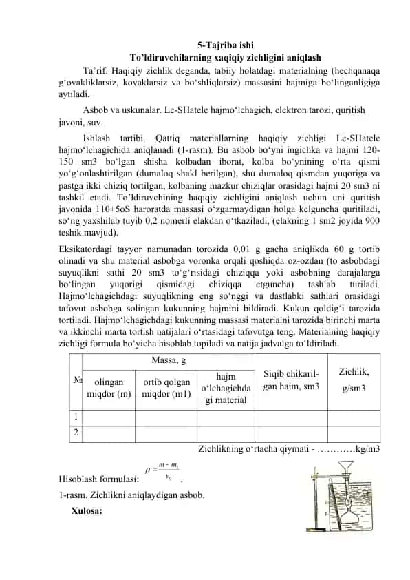 Haqiqiy zichligini aniqlash