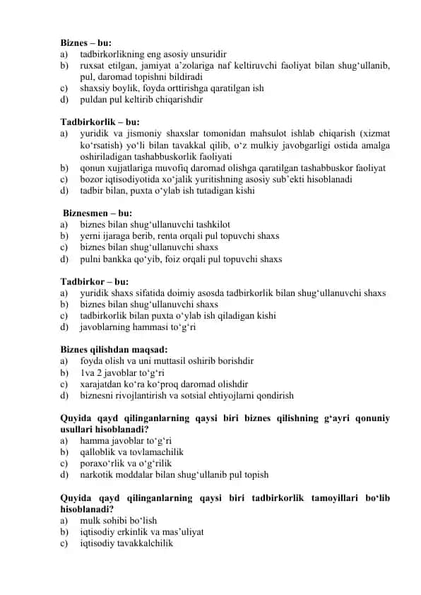Biznes va tadbirkorlik asoslari (taqdimot)