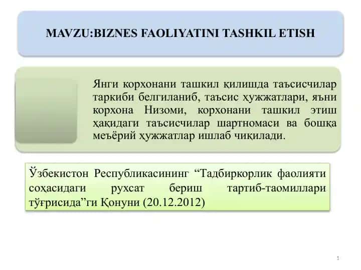 Tadbirkorlik faoliyati sohasidagi ruhsatberish tartib-taomillari