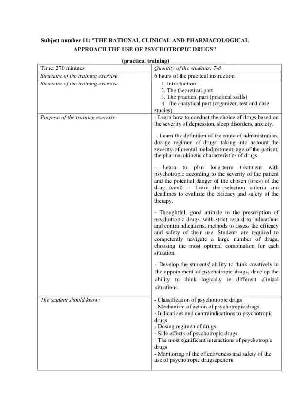 Practical Training on the Rational Use of Psychotropic Drugs