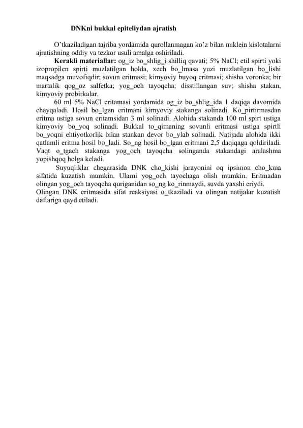 DNKni bukkal epiteliydan ajratish