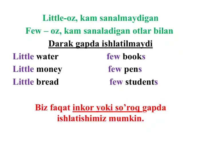 Little va Few qoidalari bo‘yicha ingliz tili taqdimoti
