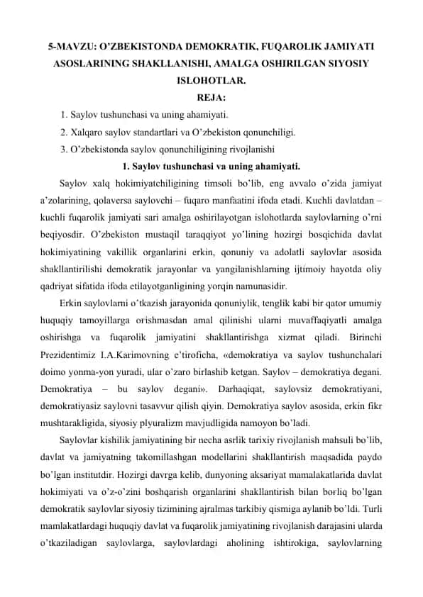 O’zbekistondа demokrаtik, fuqarolik jаmiyati аsoslаri