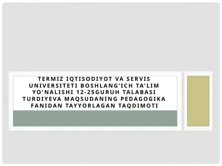 Termiz iqtisodiyot va servis universiteti Boshlangʻich ta'lim yo'nalishi