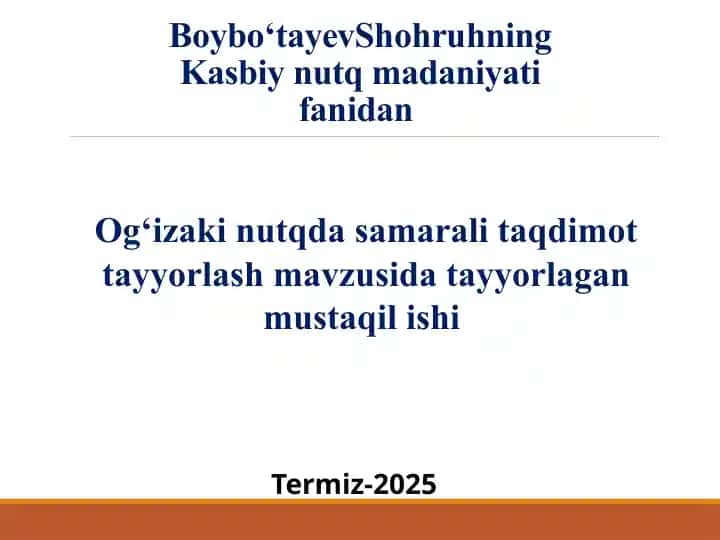 Shohruhning Kasbiy nutq madaniyatifanidan