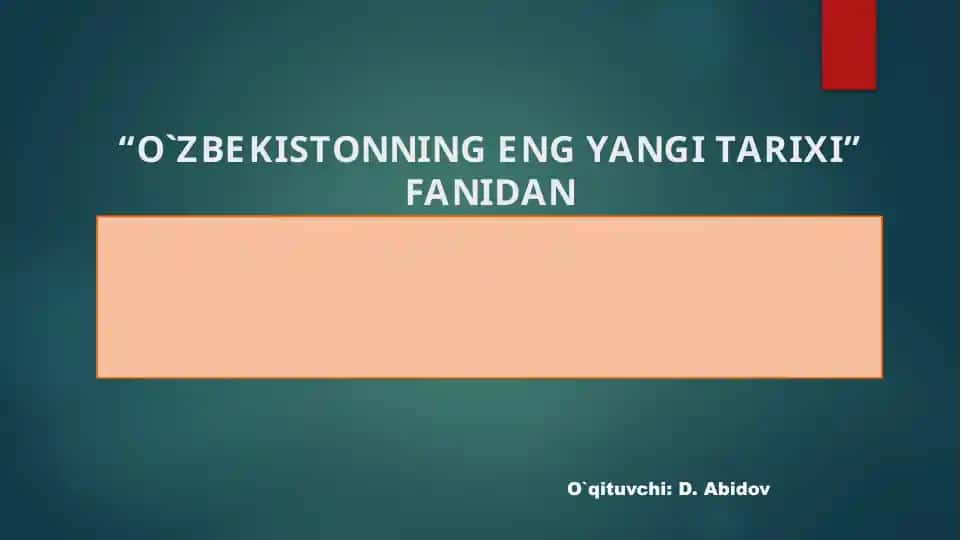 O`ZBEKISTONNING ENG YANGI TARIXI