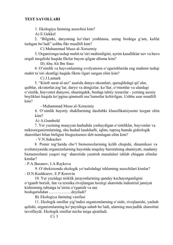 Ekologiya fanining asoschilari
