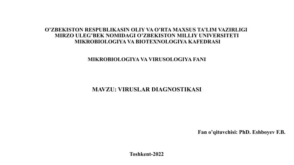Viruslar Diagnostikasi