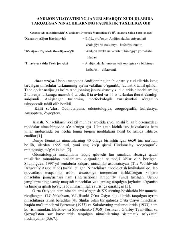 Ninachilarning faunistik taxlili