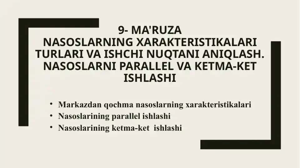 Nasos xarakteristika va ishchi nuqtani aniqlash