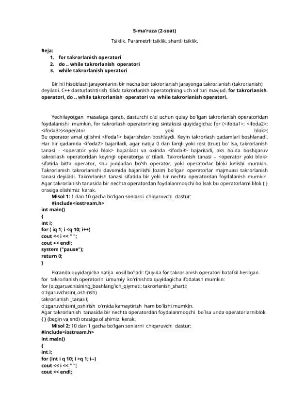 Takrorlash operatorlari