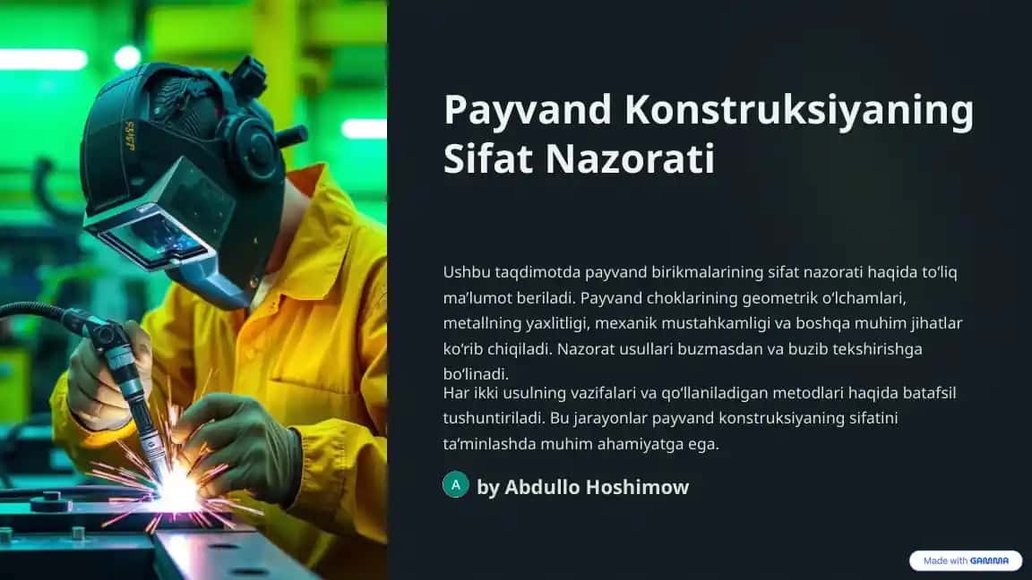 Payvand Konstruksiyaning Sifat Nazorati