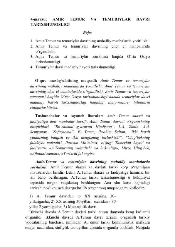 Amir Temur va Temuriylar Davri Tarixshunosligi