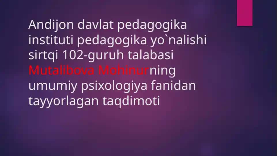 Ilk Bolalik Davri Psixologiyasi taqdimoti