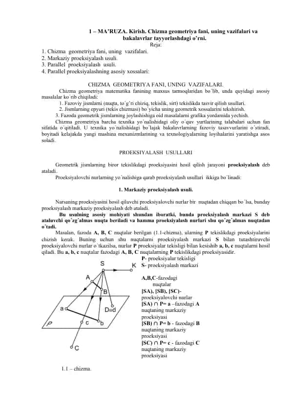 Chizma geometriya fani bo‘yicha ma’ruza