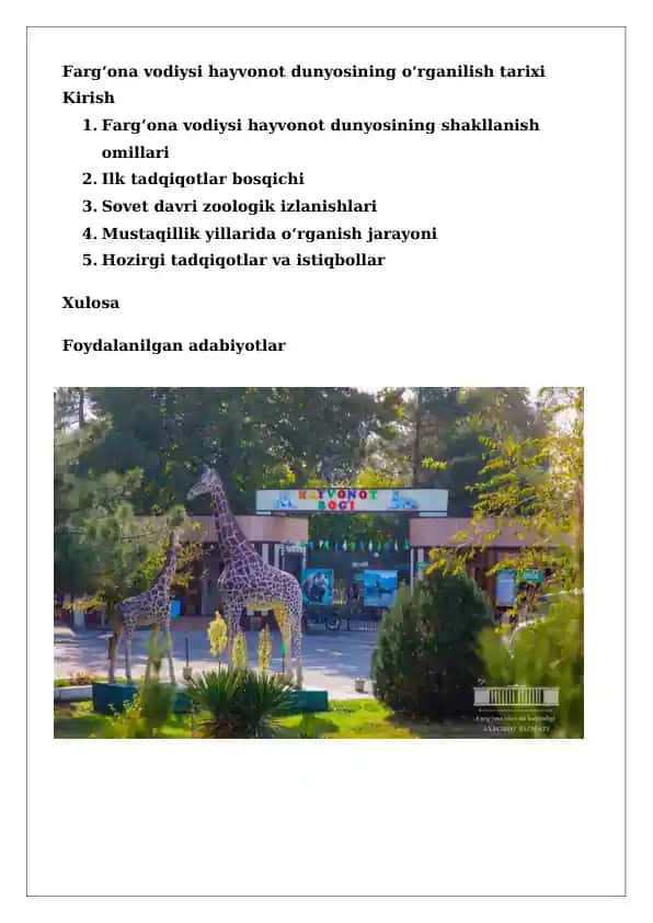 Farg‘ona vodiysi hayvonot dunyosining o‘rganilish tarixi