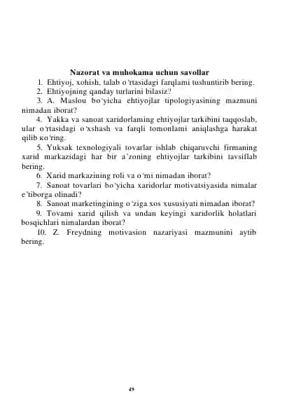 Nazorat va muhokama uchun savollar