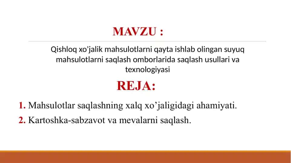 Qishloq xo’jaligi mahsulotlarini saqlash