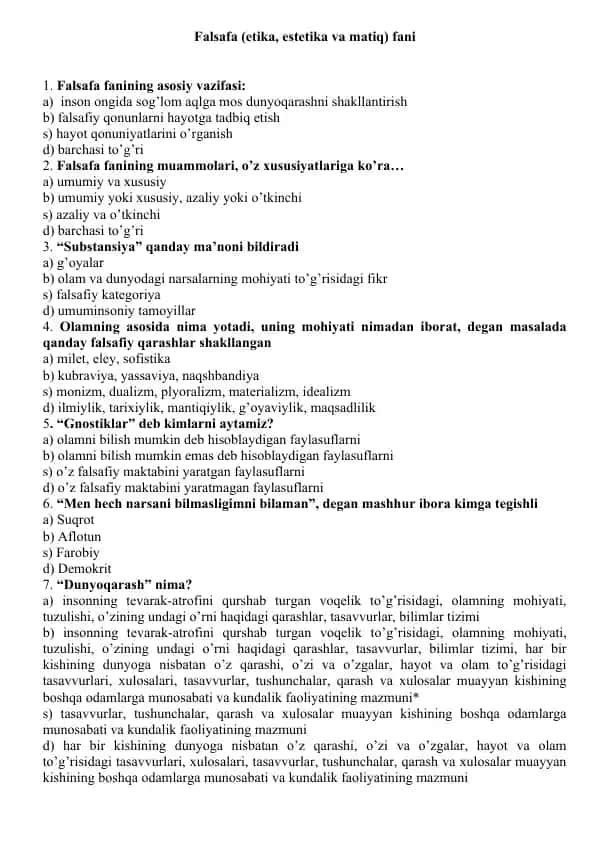 Falsafa (etika, estetika va matn)