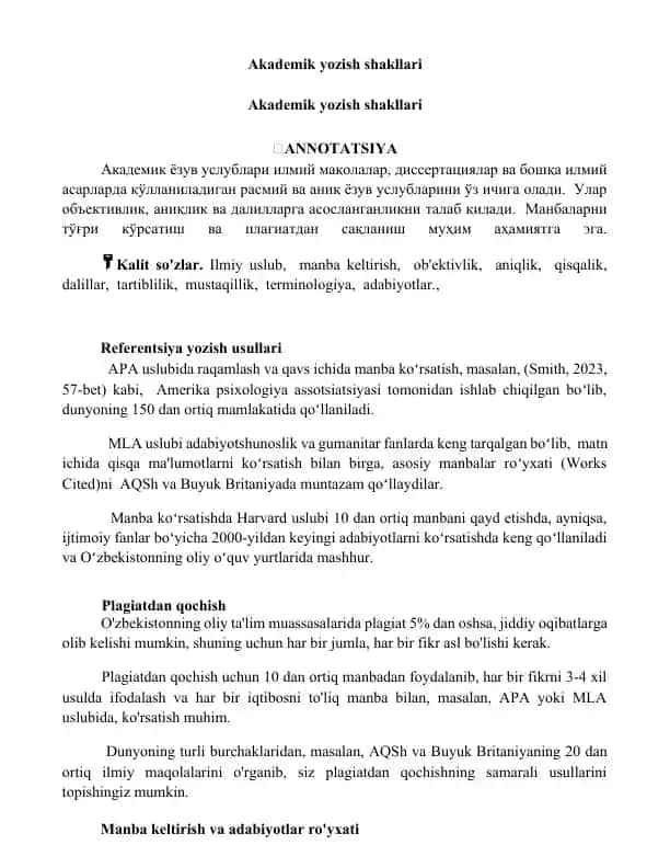 Akademik yozish shakllari