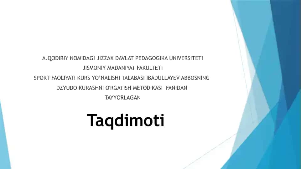 Dzyudo Kurashni O'rgatish Metodikasi