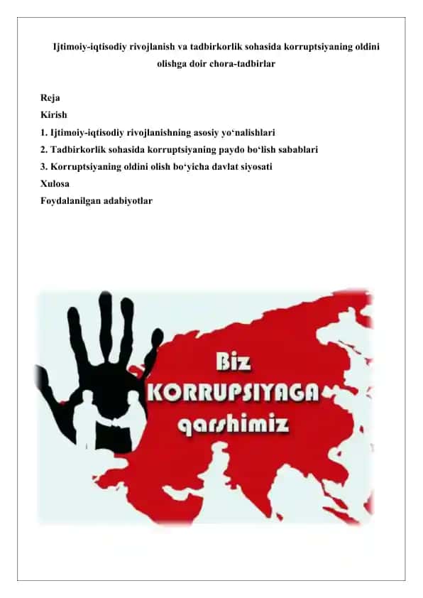 Ijtimoiy-iqtisodiy rivojlanish va tadbirkorlik